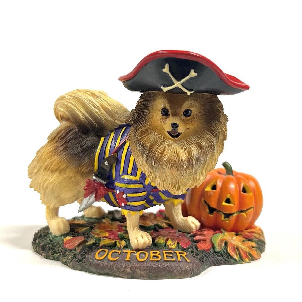 Danbury Mint Pomeranian Perpetual Calendar October Dog Figurine Halloween Pirate